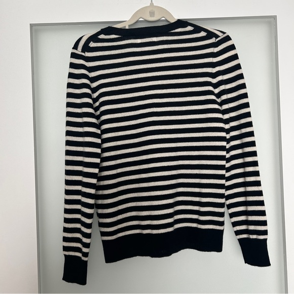 NEW Nordstrom black cream striped cashmere crewneck sweater small - Picture 4 of 7
